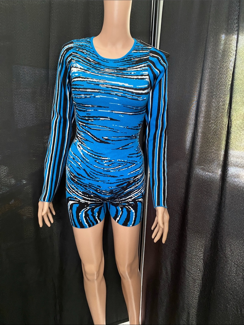 Fashion Nova Blue Black White Striped Romper